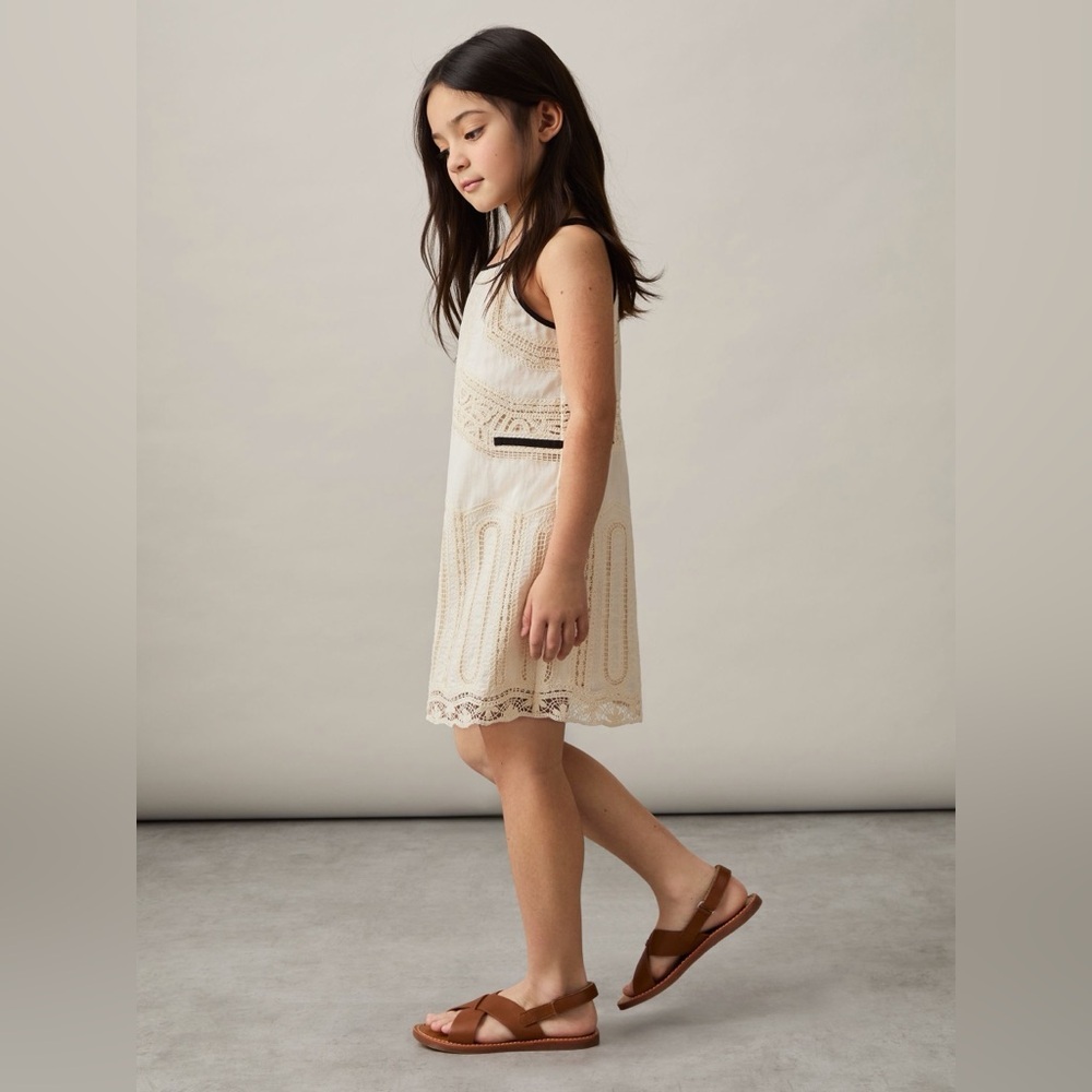 NWT Reiss Crochia Cotton Contrast-Trim Lace Dress in Ivory